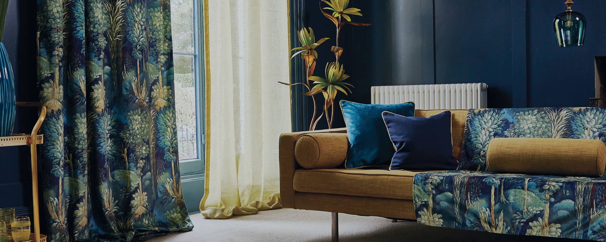 Living room with ready made curtains in Wrexham