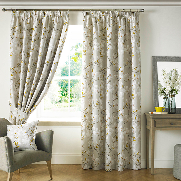 Pencil pleat leaf pattern curtains in Shrewsbury home