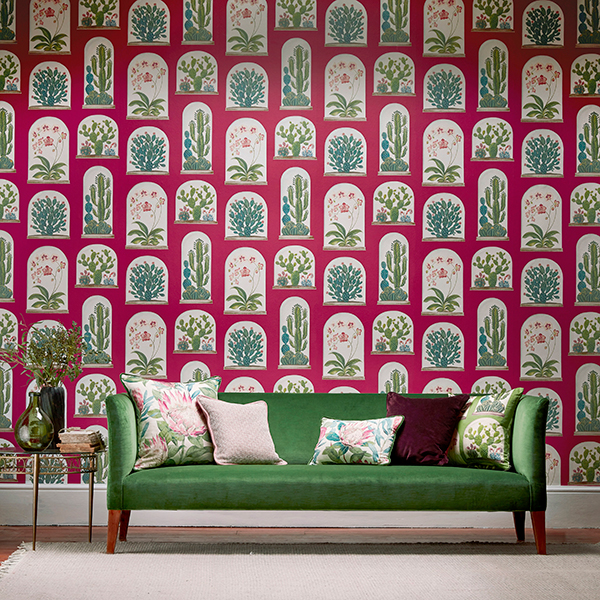 Wallpaper with plants in glass containers