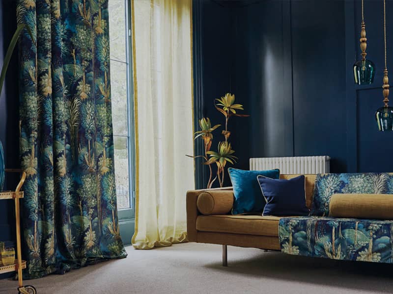 Living room with ready made curtains in Wrexham