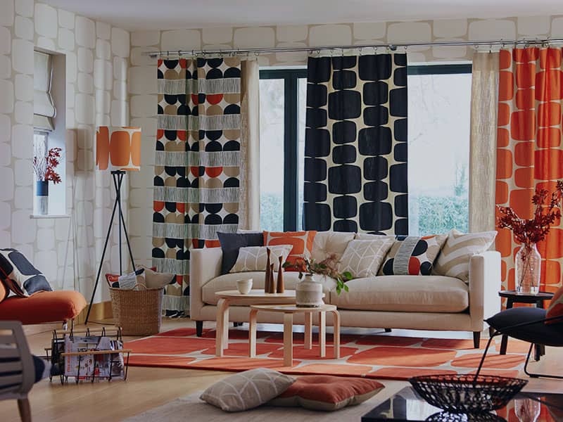 Modern living room sofa and curtains